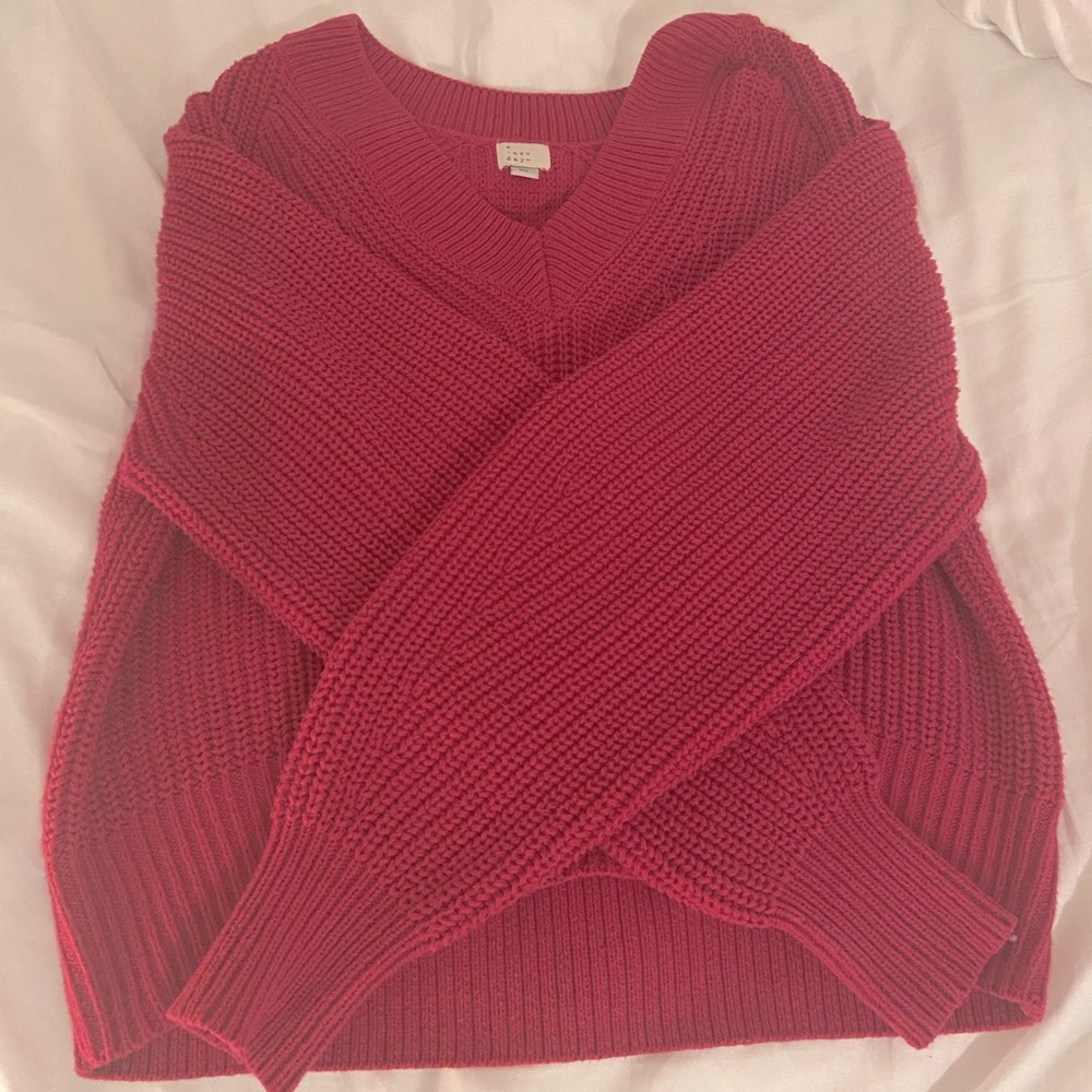 Pink V-Neck Oversized Sweater